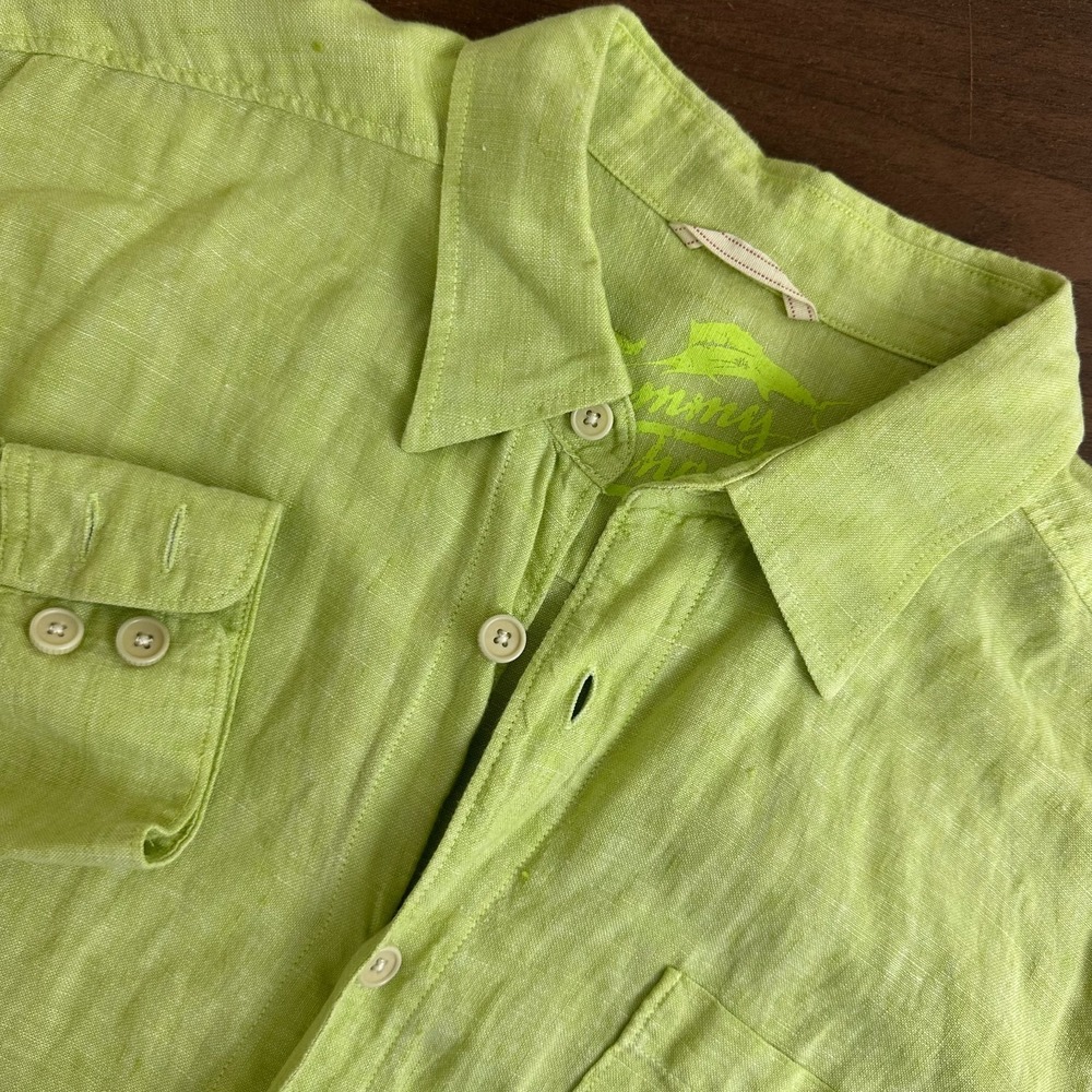 Tommy Bahama Relax Easy Breezer Shirt Lime Green Linen Button Up Mens Large
